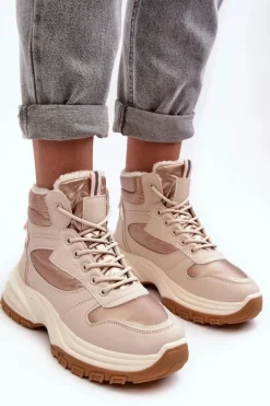 Ocieplane Buty Sportowe Damskie Sznurowane Beżowe Dejana