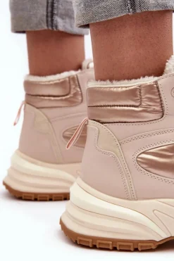 Ocieplane Buty Sportowe Damskie Sznurowane Beżowe Dejana