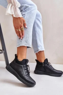 Ocieplane Buty Sportowe Skórzane Na Zamek Artiker 55C0041 Czarne