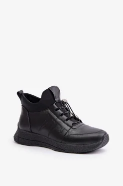 Ocieplane Buty Sportowe Skórzane Na Zamek Artiker 55C0041 Czarne