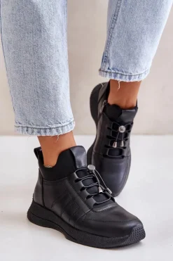 Ocieplane Buty Sportowe Skórzane Na Zamek Artiker 55C0041 Czarne