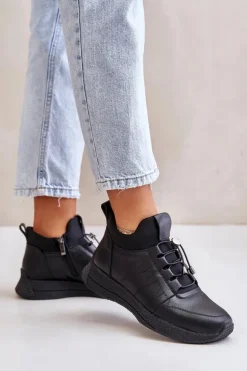 Ocieplane Buty Sportowe Skórzane Na Zamek Artiker 55C0041 Czarne