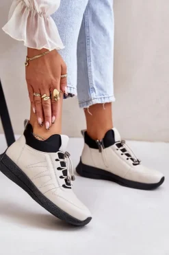 Ocieplane Buty Sportowe Skórzane Na Zamek Artiker 55C0038 Beżowe