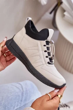 Ocieplane Buty Sportowe Skórzane Na Zamek Artiker 55C0038 Beżowe