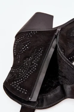 Ocieplane Damskie Botki Kowbojki Ze Zdobieniem Czarne Lelira