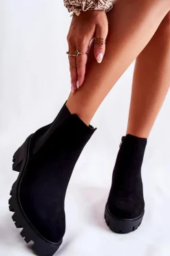 Ocieplane Damskie Botki Na Suwak Czarne Lenaris