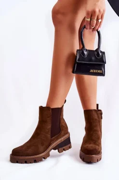 Ocieplane Damskie Botki Na Suwak Brązowe Lenaris