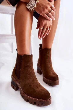 Ocieplane Damskie Botki Na Suwak Brązowe Lenaris