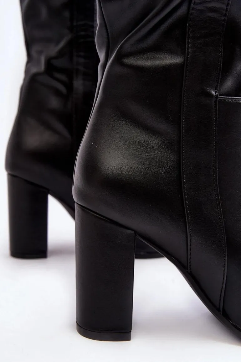 Ocieplane Damskie Kozaki Przed Kolano Na Słupku Czarne Genzani