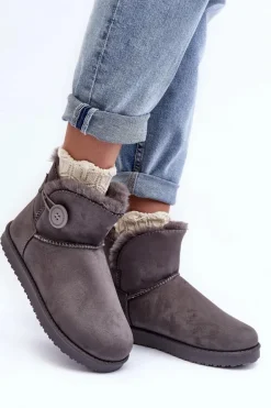 Ocieplane Damskie Śniegowce Z Ozdobą Szare Siriol