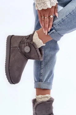 Ocieplane Damskie Śniegowce Z Ozdobą Szare Siriol