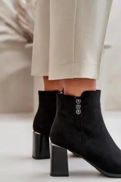 Ocieplane Eko Zamszowe Botki Damskie Na Słupku Zapinane Na Zamek Czarne Erillia