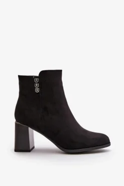 Ocieplane Eko Zamszowe Botki Damskie Na Słupku Zapinane Na Zamek Czarne Erillia