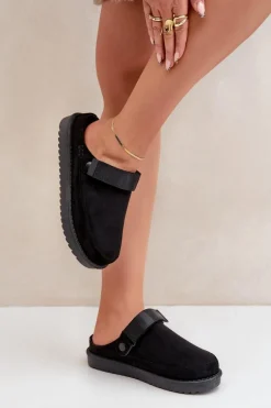 Ocieplane Kapcie Damskie Na Platformie Czarne Neliel