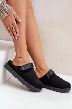 Ocieplane Kapcie Damskie Na Platformie Czarne Neliel