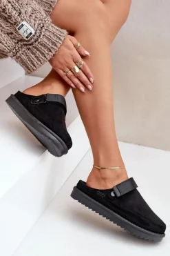 Ocieplane Kapcie Damskie Na Platformie Czarne Neliel