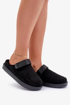 Ocieplane Kapcie Damskie Na Platformie Czarne Neliel