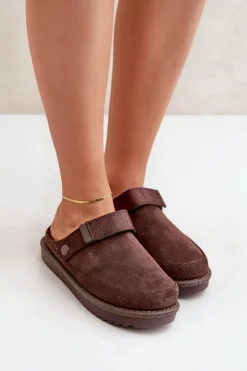 Ocieplane Kapcie Damskie Na Platformie Czekoladowe Neliel