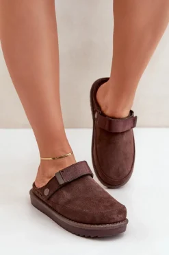 Ocieplane Kapcie Damskie Na Platformie Czekoladowe Neliel