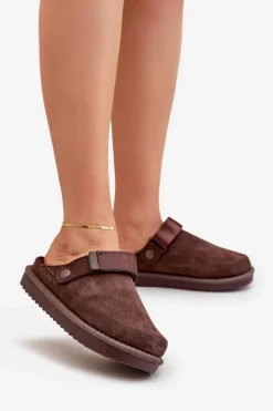 Ocieplane Kapcie Damskie Na Platformie Czekoladowe Neliel