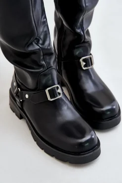 Ocieplane Kozaki Damskie Na Zamek Eko Skórzane Czarne Tialethe