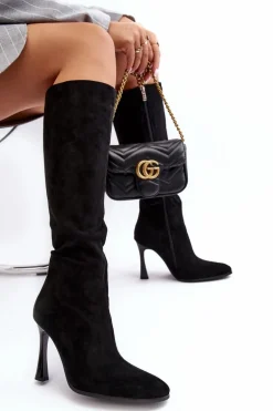 Ocieplane Kozaki Damskie Na Szpilce Czarne Isot