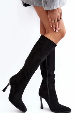 Ocieplane Kozaki Damskie Na Szpilce Czarne Isot