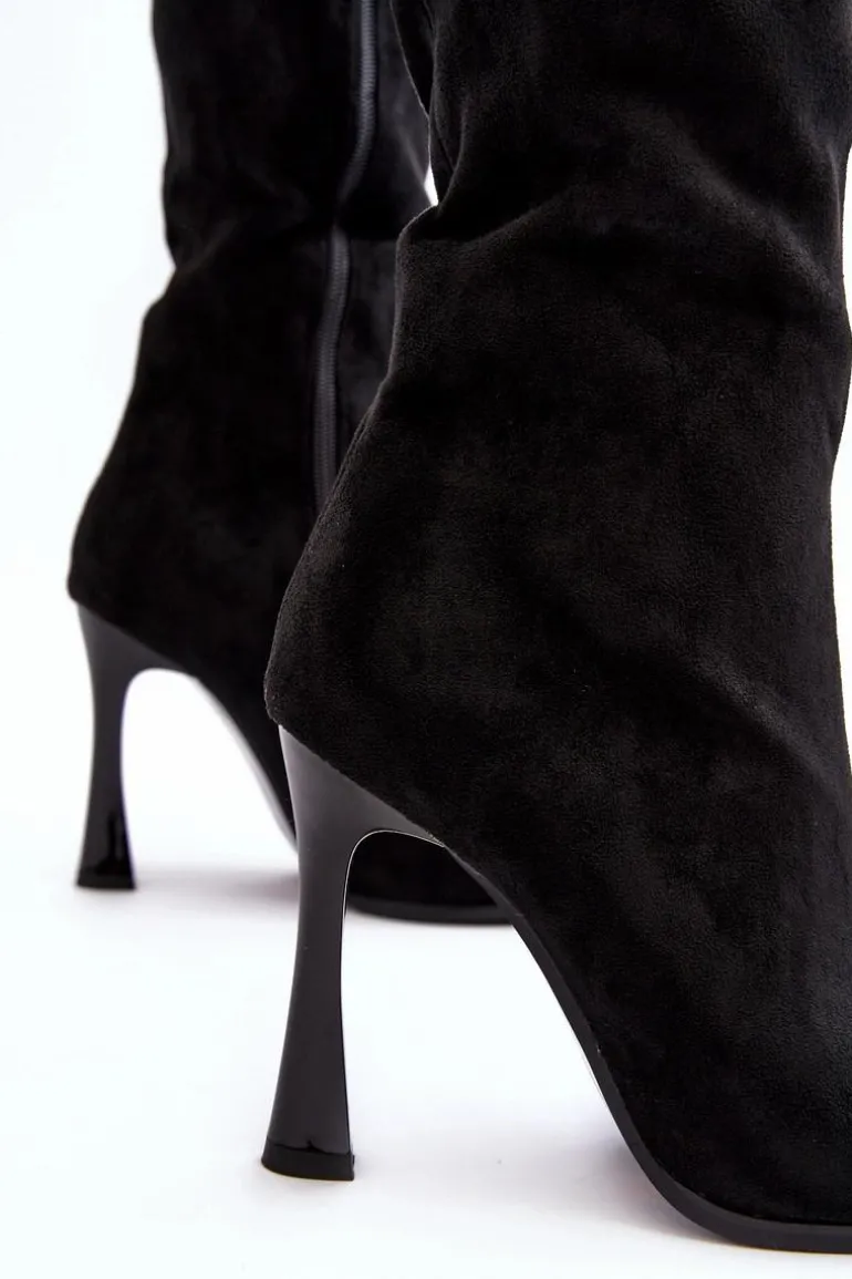 Ocieplane Kozaki Damskie Na Szpilce Czarne Isot