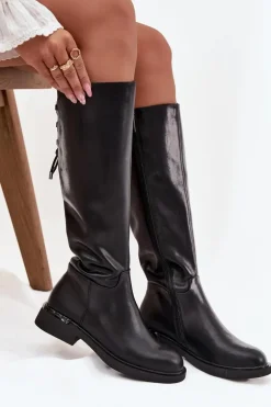 Ocieplane Kozaki Damskie Z Naturalnej Skóry Na Płaskim Obcasie Vinceza 66822 Czarne