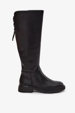 Ocieplane Kozaki Damskie Z Naturalnej Skóry Na Płaskim Obcasie Vinceza 66822 Czarne