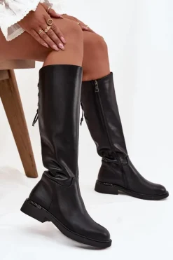 Ocieplane Kozaki Damskie Z Naturalnej Skóry Na Płaskim Obcasie Vinceza 66822 Czarne