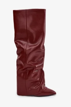 Ocieplane Kozaki Damskie Z Wywiniętą Cholewką Na Słupku Bordowe Elivira