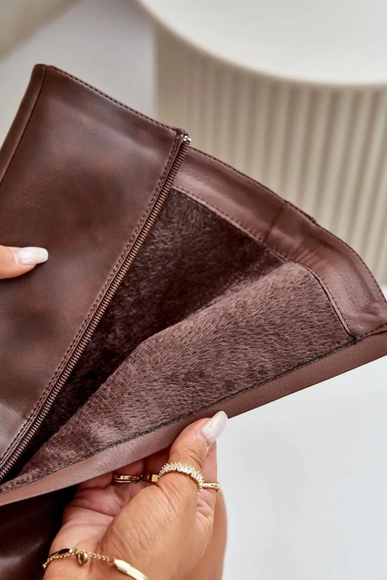 Ocieplane Kozaki Damskie Na Zamek Eko Skórzane Brązowe Tialethe