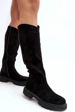 Ocieplane Kozaki Damskie Przed Kolano Czarne Heliofa