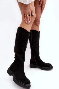 Ocieplane Kozaki Damskie Przed Kolano Czarne Heliofa