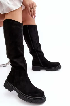 Ocieplane Kozaki Damskie Przed Kolano Czarne Heliofa