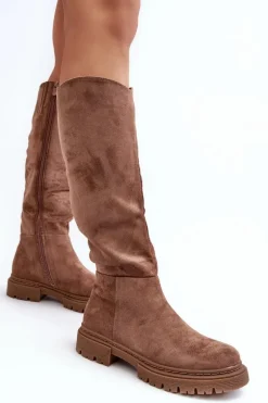 Ocieplane Kozaki Damskie Przed Kolano Brązowe Heliofa