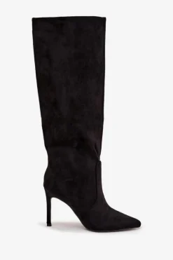 Ocieplane Kozaki Damskie Na Szpilce Z Eko Zamszu Czarne Rosavine