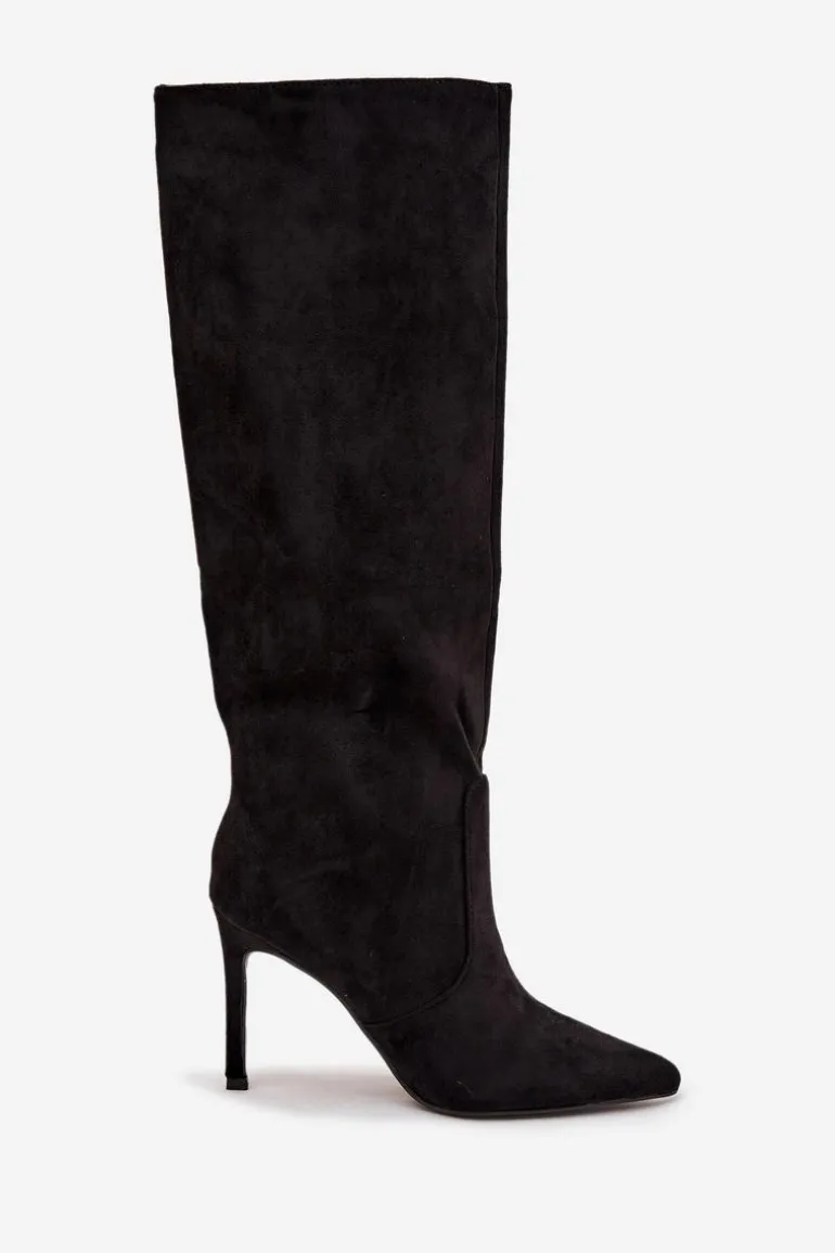 Ocieplane Kozaki Damskie Na Szpilce Z Eko Zamszu Czarne Rosavine