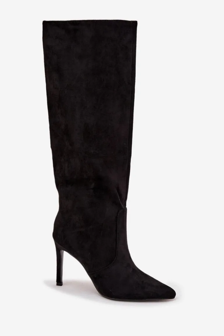 Ocieplane Kozaki Damskie Na Szpilce Z Eko Zamszu Czarne Rosavine