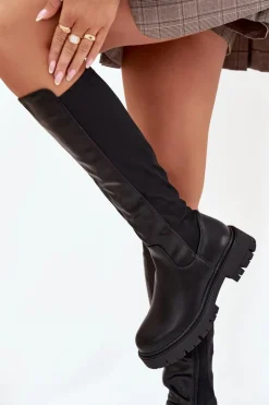 Ocieplane Kozaki Damskie Na Zamek Czarne Harlina