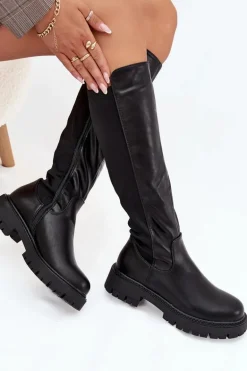 Ocieplane Kozaki Damskie Na Zamek Czarne Harlina