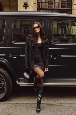 Ocieplane Kozaki Damskie Na Słupku Z Marszczeniem Czarne Dariane