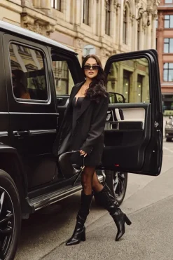 Ocieplane Kozaki Damskie Na Słupku Z Marszczeniem Czarne Dariane