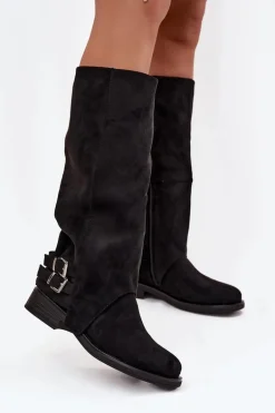 Ocieplane Kozaki Damskie Z Klamrami Czarne Umbria