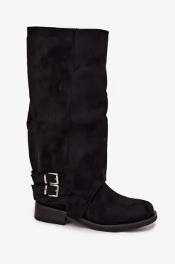 Ocieplane Kozaki Damskie Z Klamrami Czarne Umbria