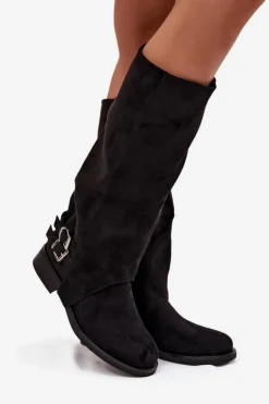 Ocieplane Kozaki Damskie Z Klamrami Czarne Umbria