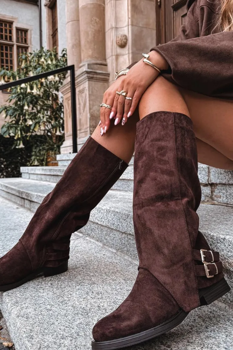 Ocieplane Kozaki Damskie Z Klamrami Czekoladowe Umbria