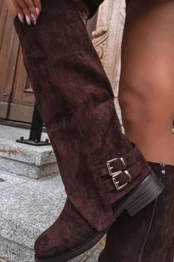 Ocieplane Kozaki Damskie Z Klamrami Czekoladowe Umbria