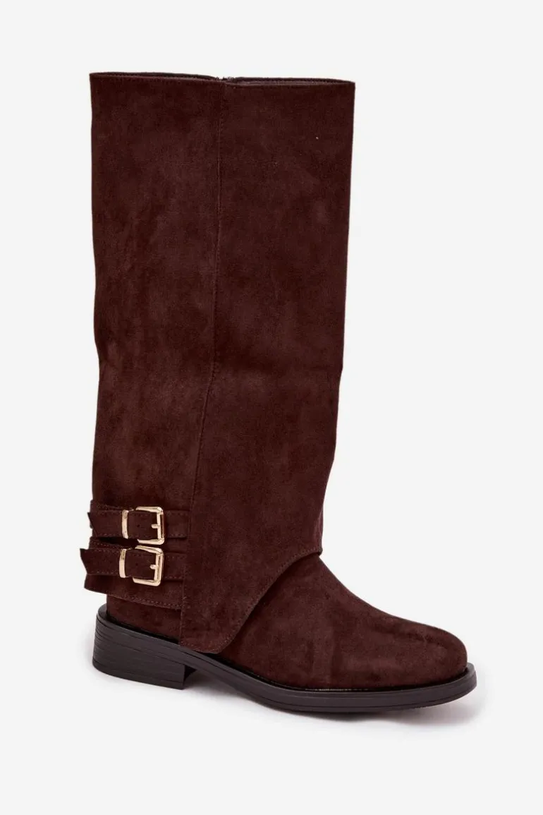 Ocieplane Kozaki Damskie Z Klamrami Czekoladowe Umbria